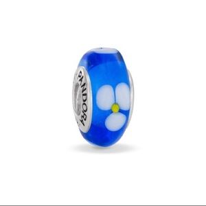 Pandora Blue White Floral Murano Glass Charm Retired